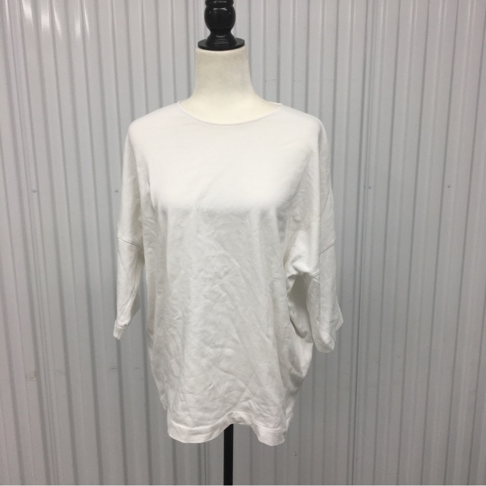 Buy One Get One Free COS White Cotton 3/4 Sleeve Crewneck Top Size: Small